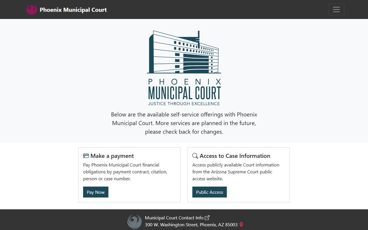 Phoenix Municipal Court main page