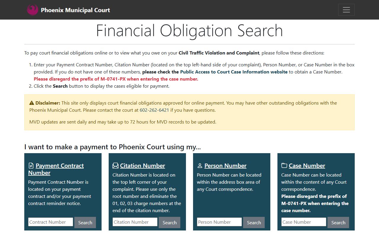 Phoenix Court obligation search portal