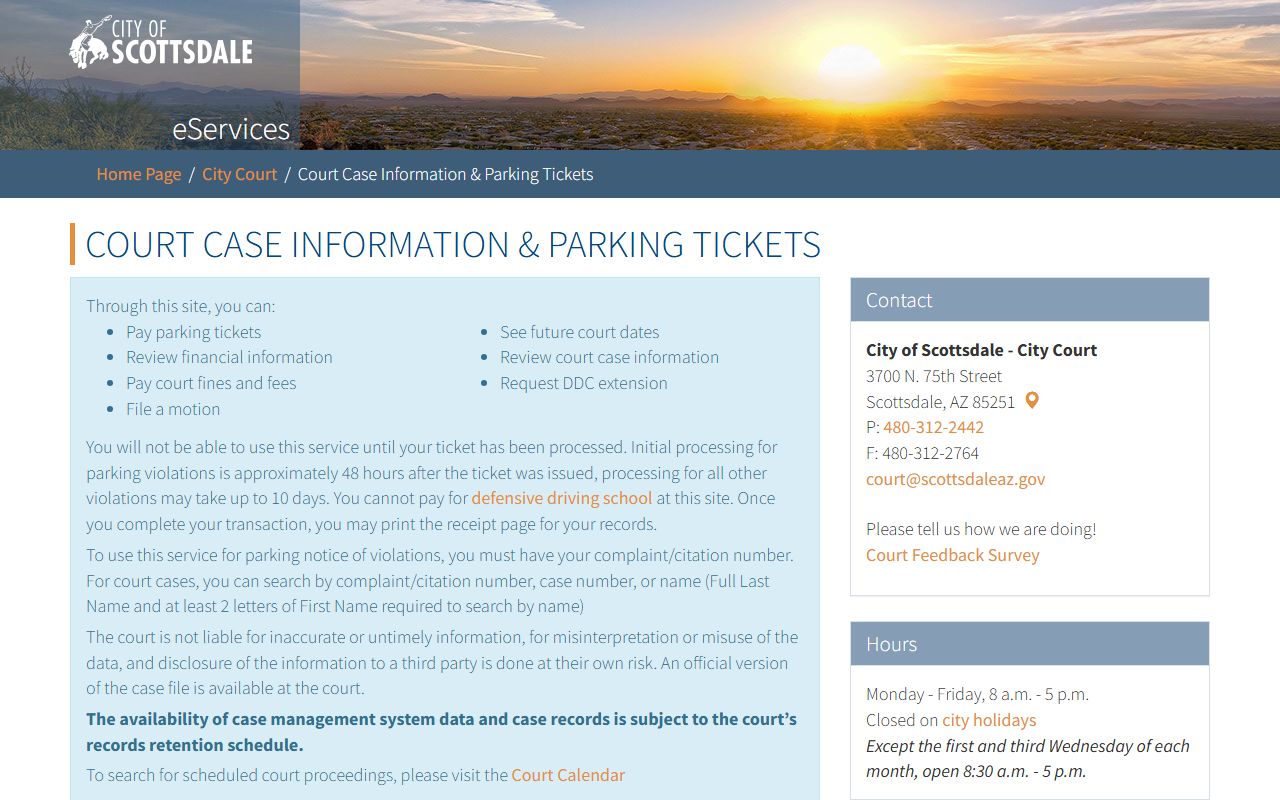 Scottsdale City Court case lookup and payment portal