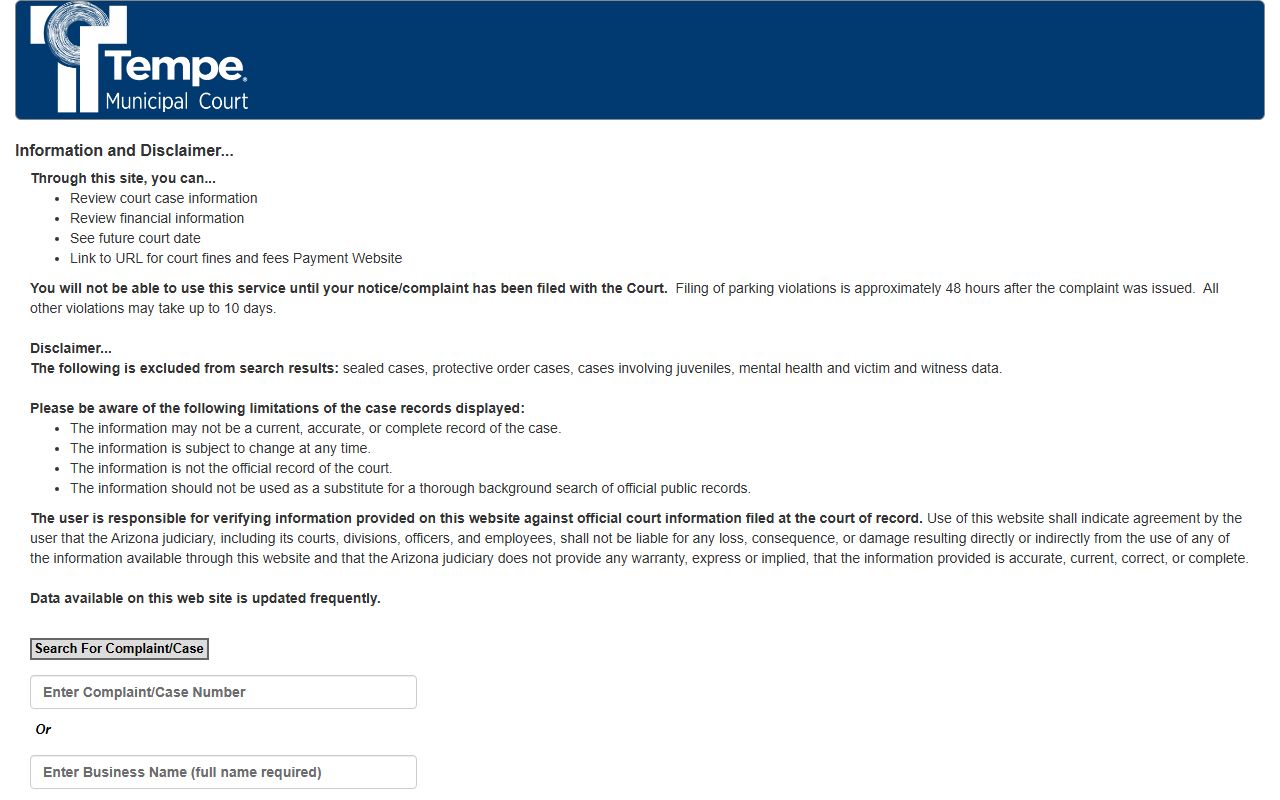 Tempe Municipal Court case status portal