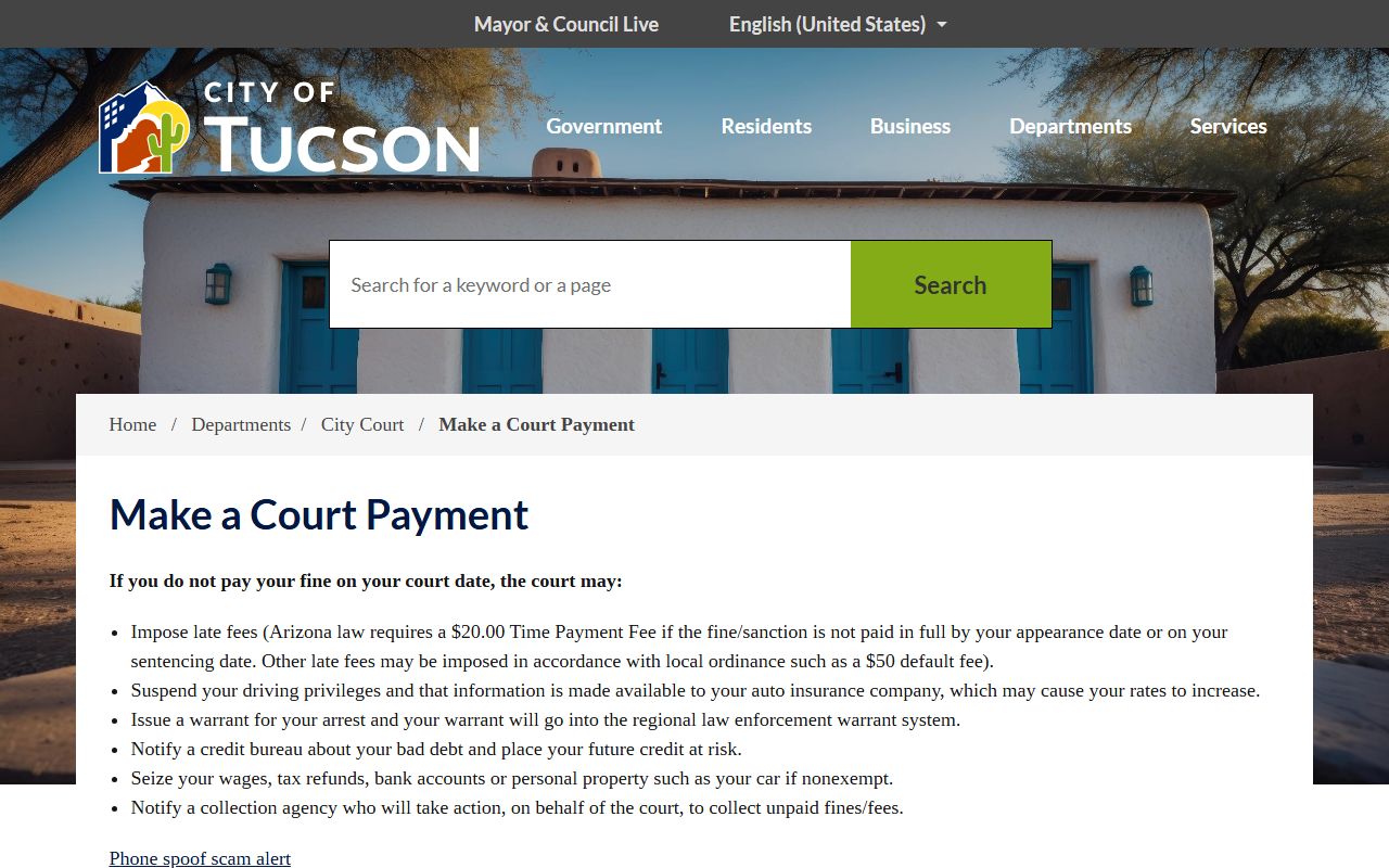 Tucson City Court payment portal