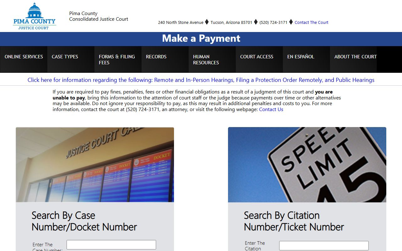 Pima County Justice Court online payment portal