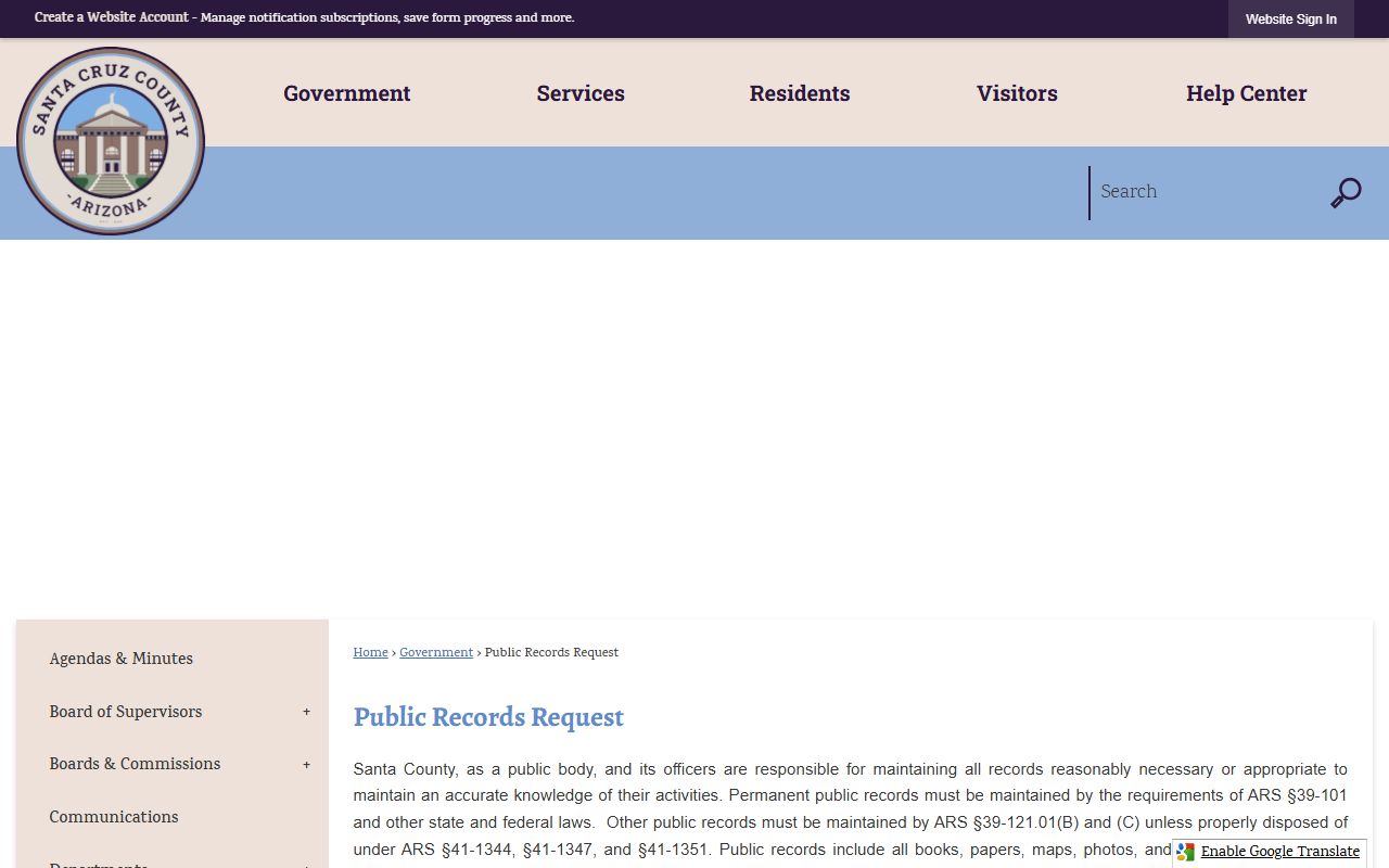 Santa Cruz County public records request page