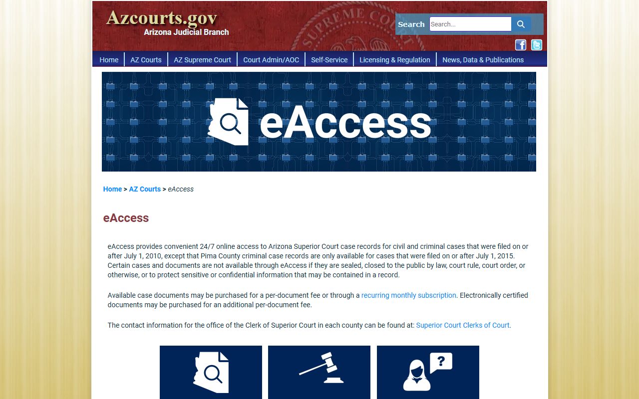 Arizona eAccess Superior Court records portal